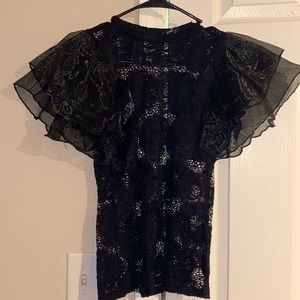 Black lace shirt with puff on shoulders really nice size Small but fits S/M